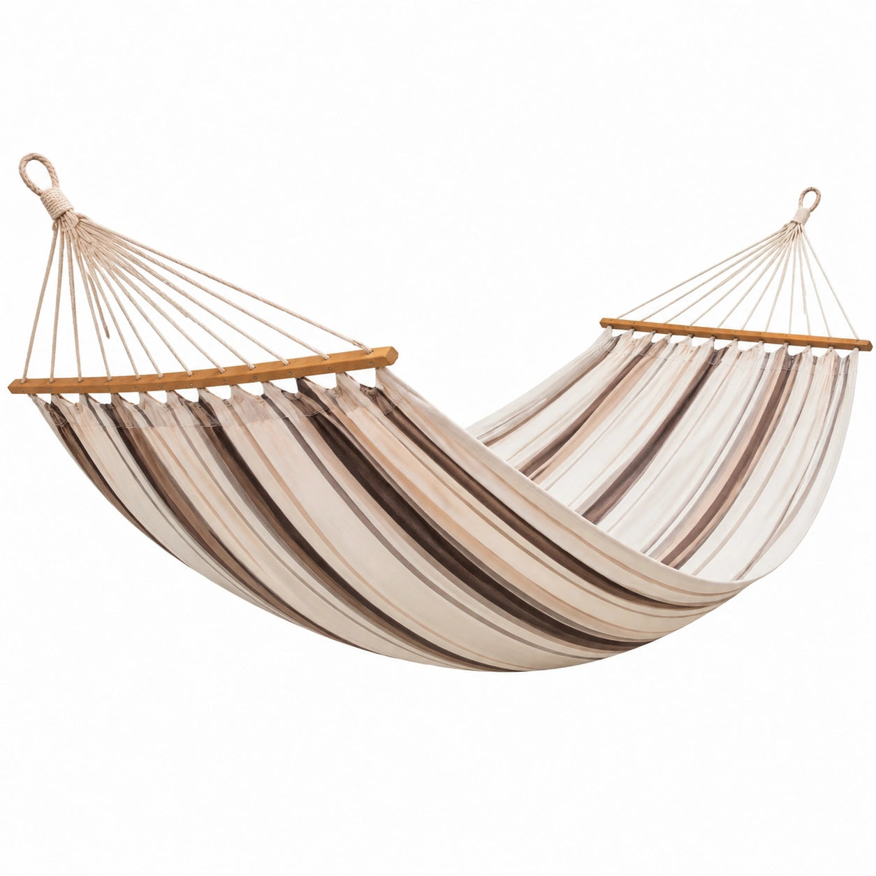 Hamac Double en Coton Rayé Beige et Marron 200x150 cm