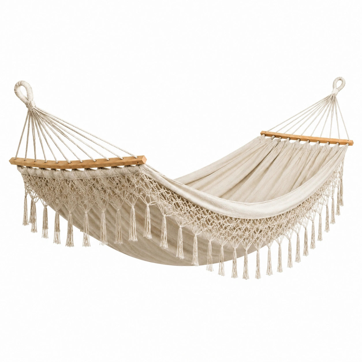 Hamac en coton avec barres en bois 200x150 cm
