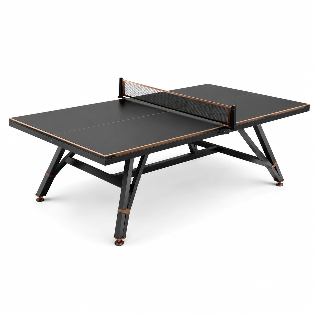 Table de ping-pong pliable en acier noir et cuivre avec surface MDF