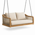 Balancelle en bois avec coussins en lin beige