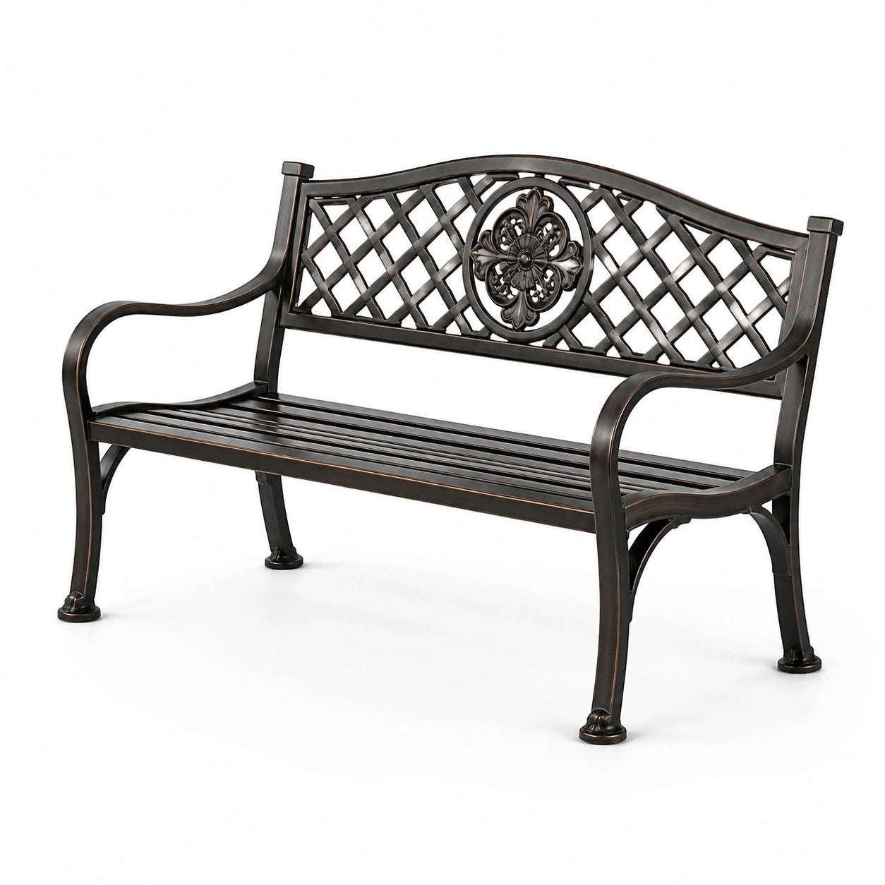 Banc de jardin en métal noir avec motifs floraux 127 cm