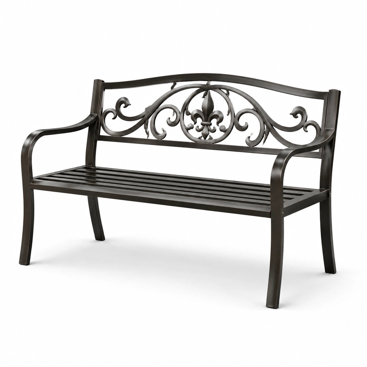 Banc en métal noir avec dossier décoratif