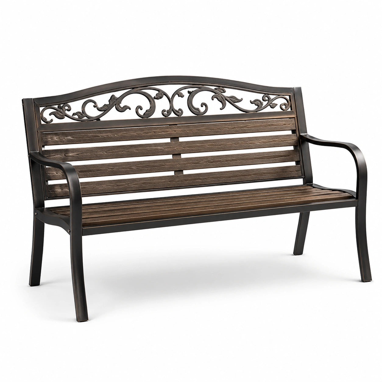 Banc de jardin en métal et bois d'acacia 126 cm