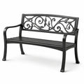 Banc de jardin en métal noir avec dossier décoratif