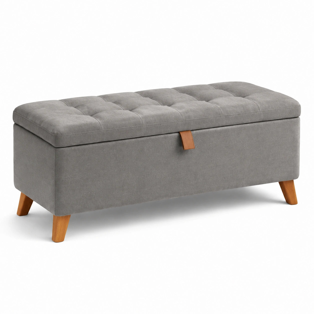 Coffre de rangement en tissu gris avec pieds en bois