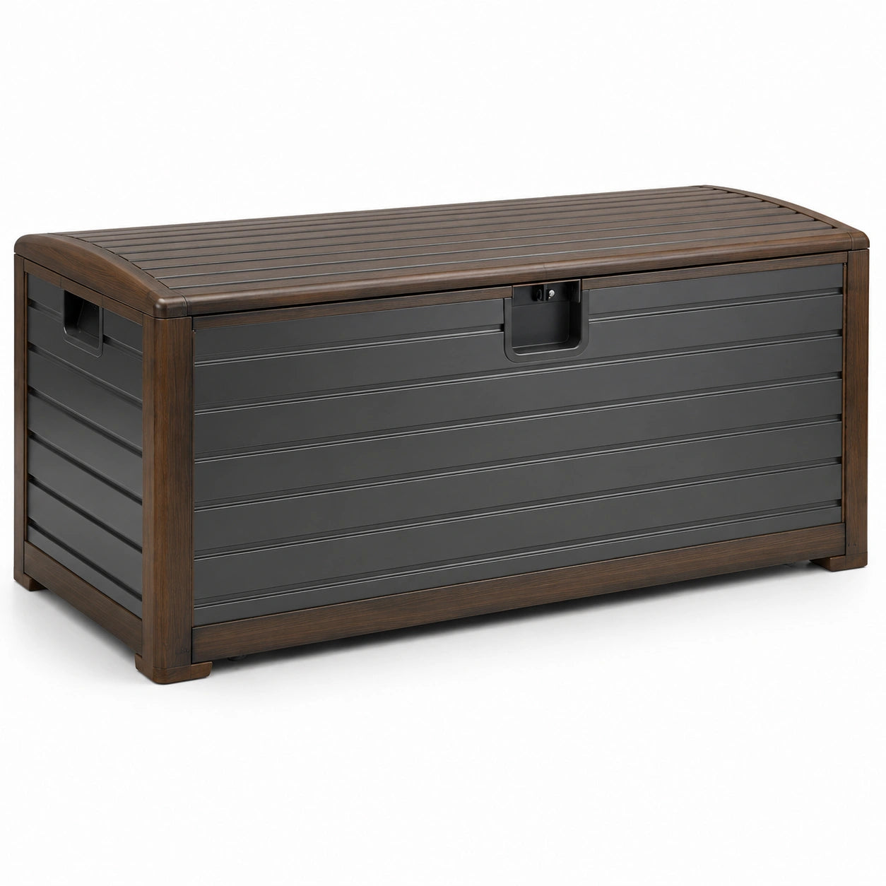 Coffre de rangement extérieur en plastique et bois brun/gris 120x45x60 cm