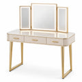 Coiffeuse en bois et métal avec miroir à LED et tiroirs - Blanc/Or
