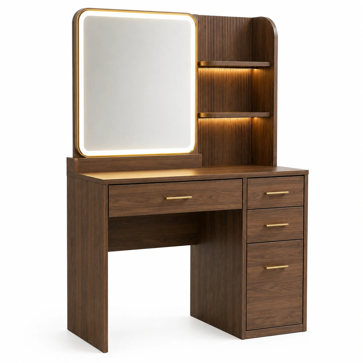 Coiffeuse en Bois de Noyer avec Éclairage LED et Miroir