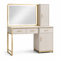 Coiffeuse avec miroir LED, bois et métal, crème et or