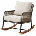Fauteuil à bascule en métal et corde avec coussins en polyester beige
