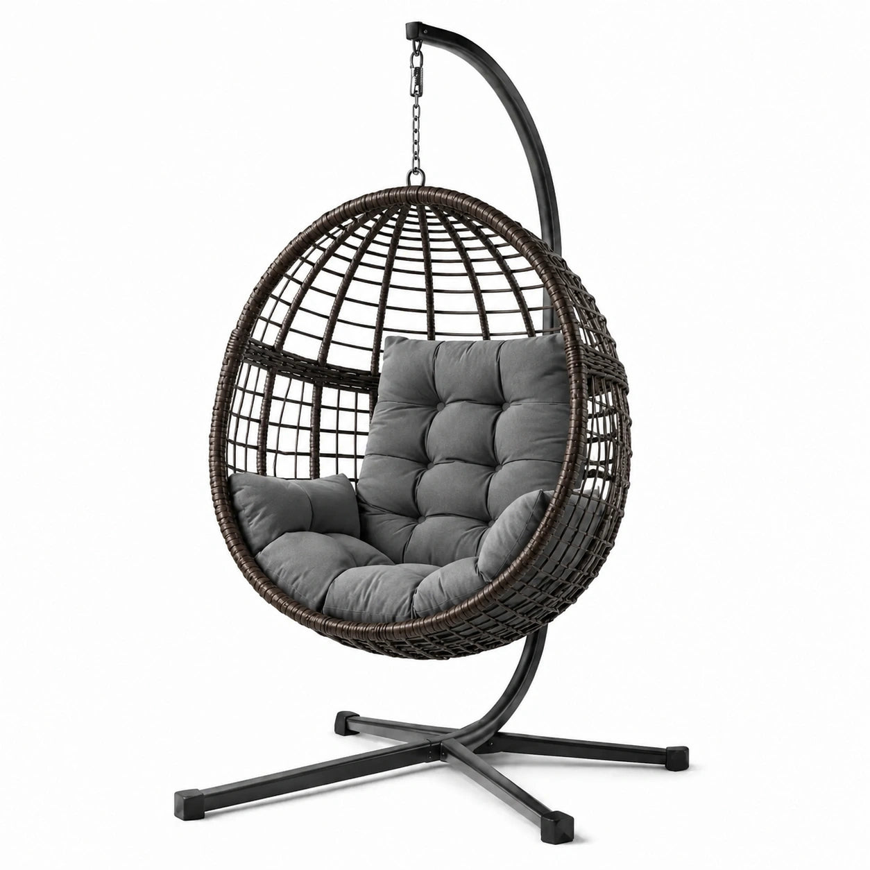 Chaise suspendue en résine tressée avec coussin polyester gris